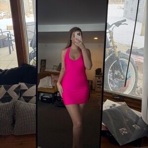 Chic Fuchsia Halter Mini Dress